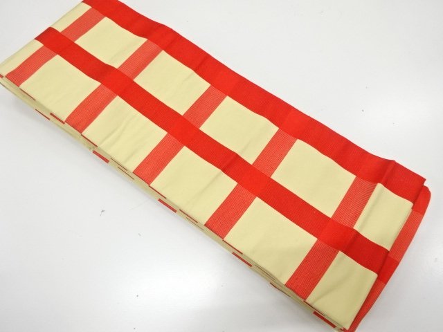 JAPANESE HANHABA OBI / CHIKUZEN HAKATA / WOVEN GRID